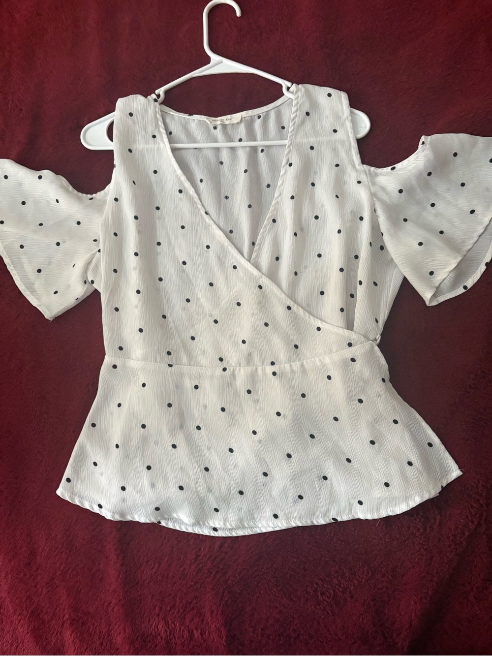 Sophie Rue White Polka Dot Cold-Shoulder Wrap Blouse